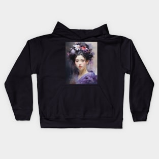 Japanese Girl in Purple With Flowers in Her Hair Kids Hoodie